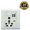 USB Power Wall Socket Power Panel Receptacle 10A - White | 3 x 3 Wall Socket Power Panel With USB Port. 