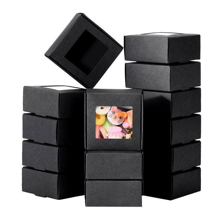Spreeshop 50 Pieces Mini Kraft Paper Box with Window Present Packaging ...