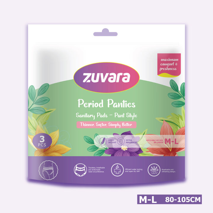 Zuvara Disposable Sanitary Period Panties - M-L  (3 Pcs)
