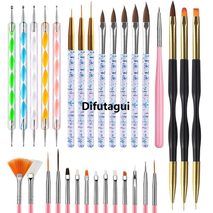 Difutagui YIKOOLIN 31PCS Nail Art Brushes Nail Art Tool Set Double Ended Nail Luxury Dotting Tools Nail Dust Brush Acrylic Brush Manicure Tools