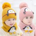 New Cartoon Penguin Kids Hat Scarf Set Thick with Earflaps Kids Earmuffs Cap Keep Warm Baby Ear Protection Hat Winter. 