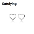 Sutuiying Simple Design Silver Color Hollow Heart Hoop Earrings For Women New Brand Fashion Ear Cuff Piercing Vintage Earring Gift. 