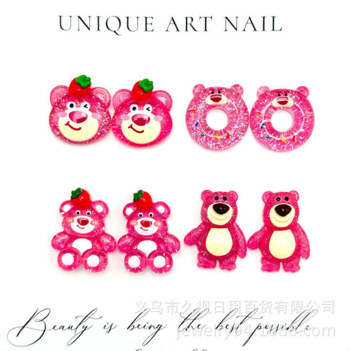 Transparent Cartoon Pink Bear Resin Ornaments DIY Phone Case Clips Hair Shoe Charms Stationery Patches Accessories