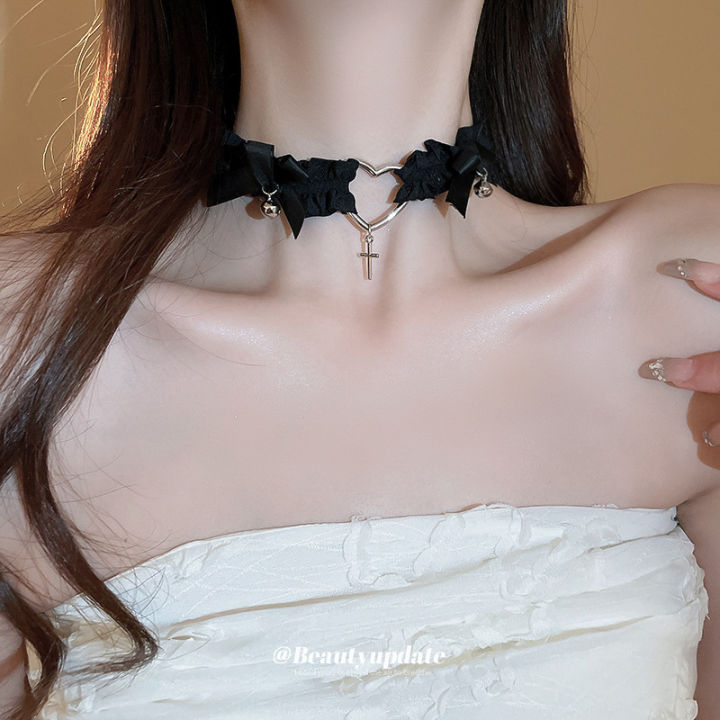 Sale%E3%80%91Sweet%20Cool%20Pleated%20Fabric%20Love%20Cross%20Necklace%20Spice%20Style%20Choker%20Chain%20All-match%20Necklace%20Women%20-%20Image%203