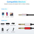 3.5mm to Dual 6.5mm Adapter Jack Audio Cable 3.5 to 6.5 AUX Cord 3.5 Jack Splitter for Guitar Mixer Amplifier Bass. 