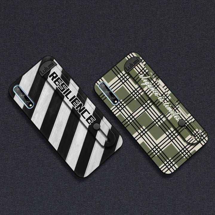 Kickstand Protective Phone Case For Huawei Enjoy 10s/Y8P/P Smart S Wrist Strap Durable Fashion Design Geometry Wristband