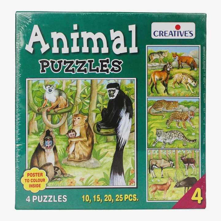 Creatives Animal Puzzles (4 Puzzles - 10, 15, 20, 25 Pcs)
