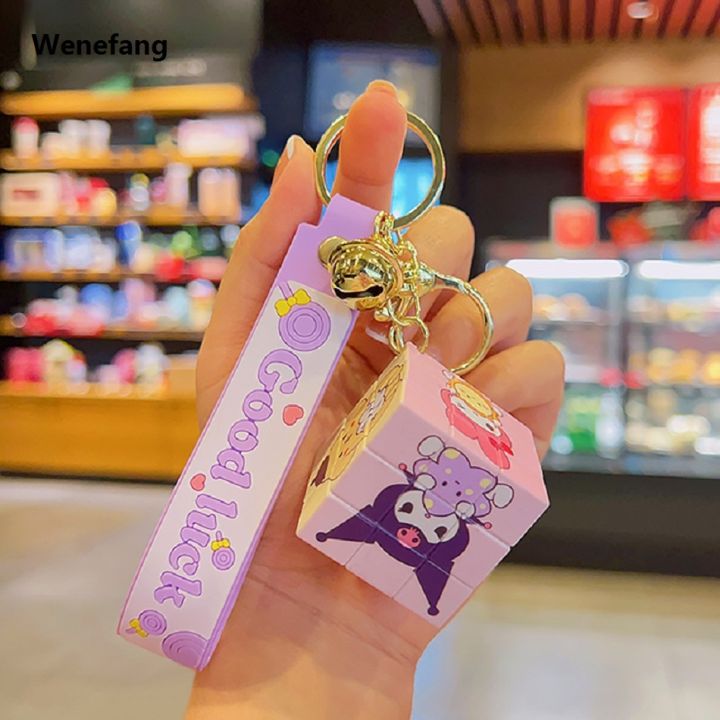 Wenefang Cartoon Sanrio Rubik's Cube creative key chain Kulomi Hello New style Kitty Cinnamoroll Stitch pendant doll cute key chain gift