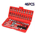 46 pcs Spanner Socket Set 1/4 CR-V Car Repair Tool Ratchet Wrench Set hand Tools. 