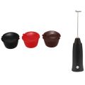 fasdaga 3 Pack Gusto Refillable Coffee Capsules Reusable Coffee Pods Filters with Handheld Mixer Milk Frother. 