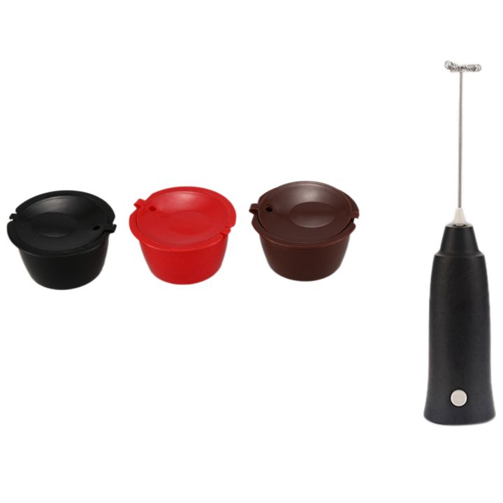 fasdaga 3 Pack Gusto Refillable Coffee Capsules Reusable Coffee Pods Filters with Handheld Mixer Milk Frother