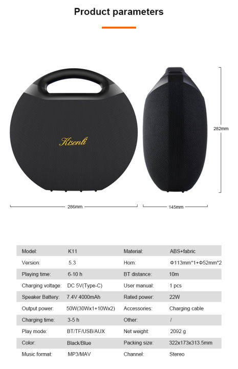 Kisonli K11 50W Powerful Bass Speaker Portable Wireless Loud Sound ...