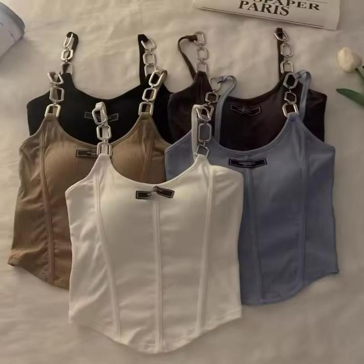 Solid%20color%20Women's%20sleeveless%20tops%20slim%20fit%20with%20chest%20pad%20summer%20women's%20vests%20Letter%20Design%20Chain%20shoulder%20strap%20-%20Image%208