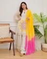 Women’s Pure Cotton Schiffli & Lino Kurti Pant with Lahariya Dupatta Set By Sapnaaz Fashion. 