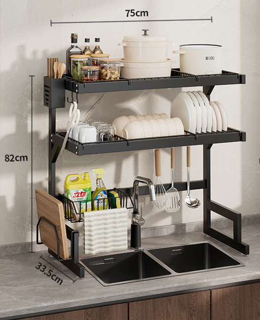Kitchen Rack 75cm Kitchen Dish Drying Rack Double Layer Rack, Over