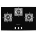 Faber Hob / Hobtop 3 Brass Burner, Electric Auto Ignition, Glass Top (Hct 753-Sr Crs Lbk Ci) Black, Mild Steel. 