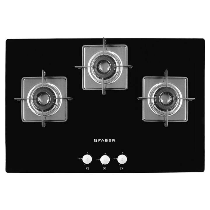 Faber Hob / Hobtop 3 Brass Burner, Electric Auto Ignition, Glass Top (Hct 753-Sr Crs Lbk Ci) Black, Mild Steel