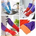 Kitchen Dish Washing And Cleaning Gloves With Sleeve (Fur Inside). 