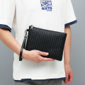 New Men's Woven Clutch Large Capacity Soft Leather Handbag Envelope Trendy Business Men's Bag Live Supply. 