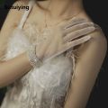 Sutuiying Hand-made Summer Girl Bridal Women Short Wedding Gloves Bow Tulle Mittens Finger Gloves. 