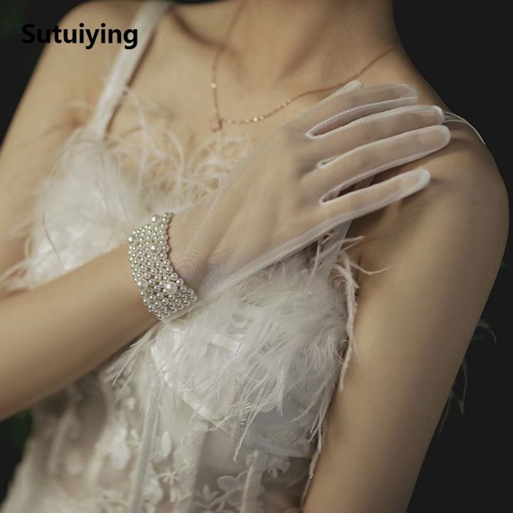 Sutuiying%20Hand-made%20Summer%20Girl%20Bridal%20Women%20Short%20Wedding%20Gloves%20Bow%20Tulle%20Mittens%20Finger%20Gloves%20-%20Image%202