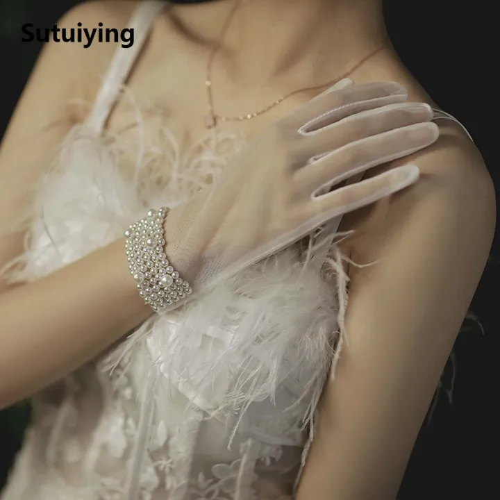 Sutuiying%20Hand-made%20Summer%20Girl%20Bridal%20Women%20Short%20Wedding%20Gloves%20Bow%20Tulle%20Mittens%20Finger%20Gloves%20-%20Image%202