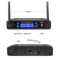 Wireless Microphone System, BOMGE Pro 4-Channel  Cordless Mic Set With Four Handheld Mics, Fixed Frequency, Long Range 200ft, Ideal forKaraoke, Events. 