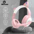 Wiresto Over The Ear Headphones Cat Ear Headsets RGB Light Cat Ear Cute USB Wired Headset Gaming Headphones HiFi Sound Bass Wireless Earphones Foldable Design Headphones with 180° Adjustable Microphone. 