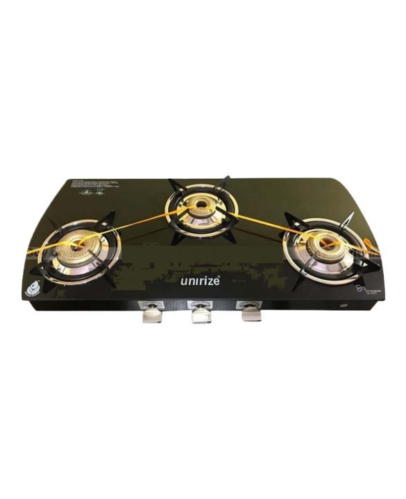Unirize 3 Burner Auto Glass Top Gas Stove Curved Blanco