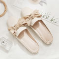 43 Large Size Foreign Trade Lazy Pearl Baotou Half Slippers Women's Flat Outer Wear Fashionable Casual Bow Sandals for Women. 