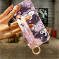 Hontinga for Realme 7 Narzo 20 Pro Back Cover Wrist Strap Cute Kuromi Printed Square Liquid Silicone Phone Case. 