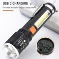 Powerful LED Flashlight Tactical Portable Telescopic Torch 4 Modes Type C Rechargeable High Power Flashlight Camping By Khopo. 
