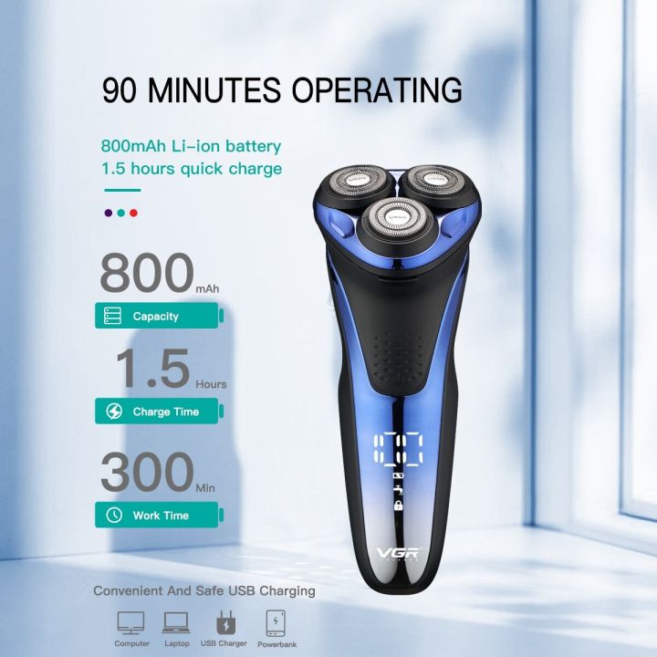 VGR%20V-306%20Electric%20Shaver%20And%20Beard%20Trimmer%20IPX7%20Fully%20Waterproof%203%20Head%20Shaver%20Wet%20&%20Dry%20Rotary%20Shavers%20With%20Pop-up%20Trimmer%20Razor%20-%20Image%202
