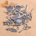 60pcs Durable Alloy Hairdresser Charms Sliver Mixed Styles Scissor Comb Mirror Pendants Barber Shop Tool Jewelry Findings for DIY Crafts. 