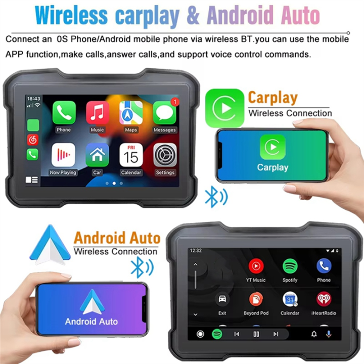 ARELENE%20Motorcycle%20DVR%20Dash%20Cam%20Portable%205%20Inch%20Wireless%20CarPlay%20Android%20Auto%20Screen%20GPS%20Navigation%20Waterproof%20Monitor%20-%20Image%207