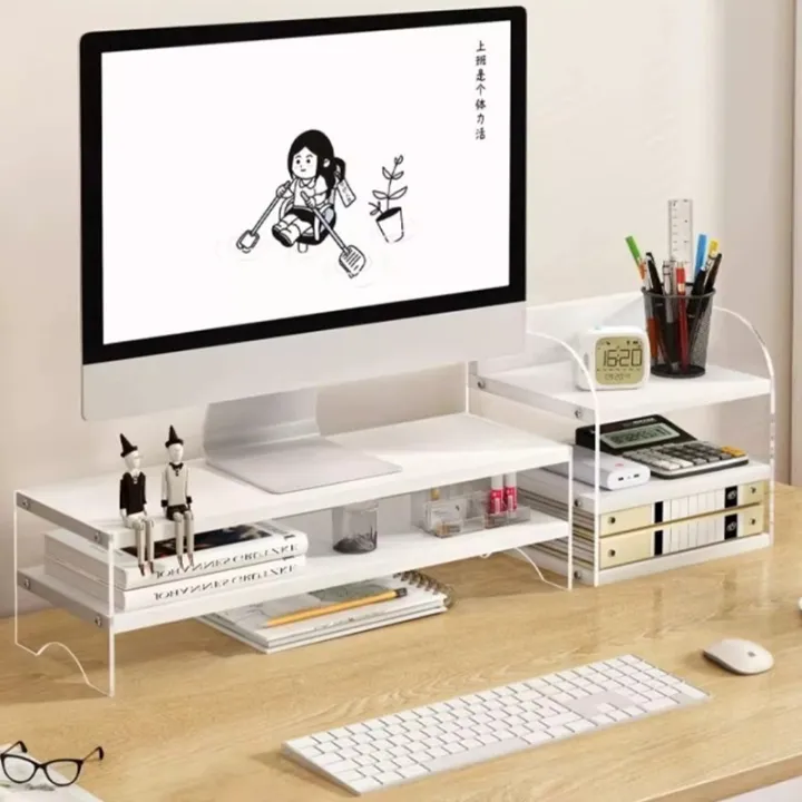 Double-Deck%20Computer%20Monitor%20Holder%20Transparent%20PC%20Screen%20Stand%20Bracket%20Desktop%20Display%20Storage%20Organizers%20For%20Office%20Working%20Queena%20-%20Image%204