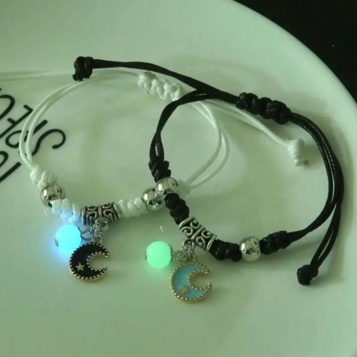 Masala Beads 2pcs Set Luminous Couple Lover BFF Friendship Bracelet Moon Charm Matching