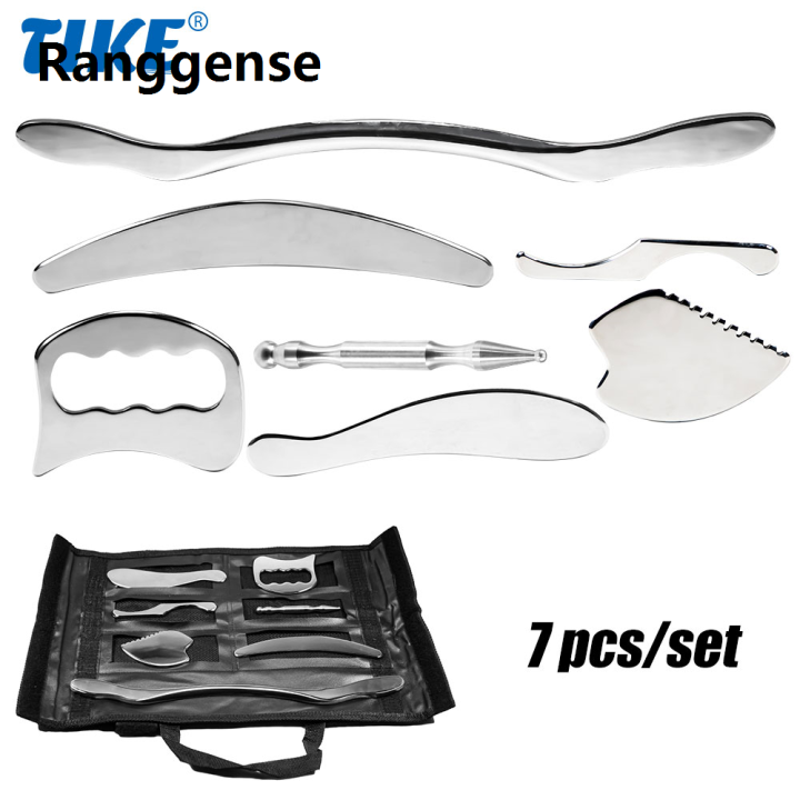 Ranggense Profesional 1/4/7 Pcs Great Stainless Steel Gua Sha Scraping Massage Tool Set for Back, Legs, Arms, Neck, Shoulder and Whole Body Acupoints