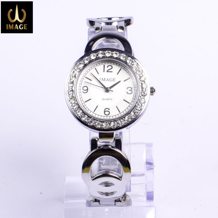 Image Color Fancy Ladies Watches- Stoned Chain ( Silver & White )