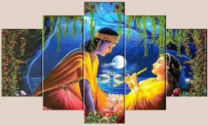 5%20Piece%20Panel%20Radha%20Krishna%20Wooden%20Frame%20Canvas%20Decor%20By%20Shreeniti%20-%20Image%202