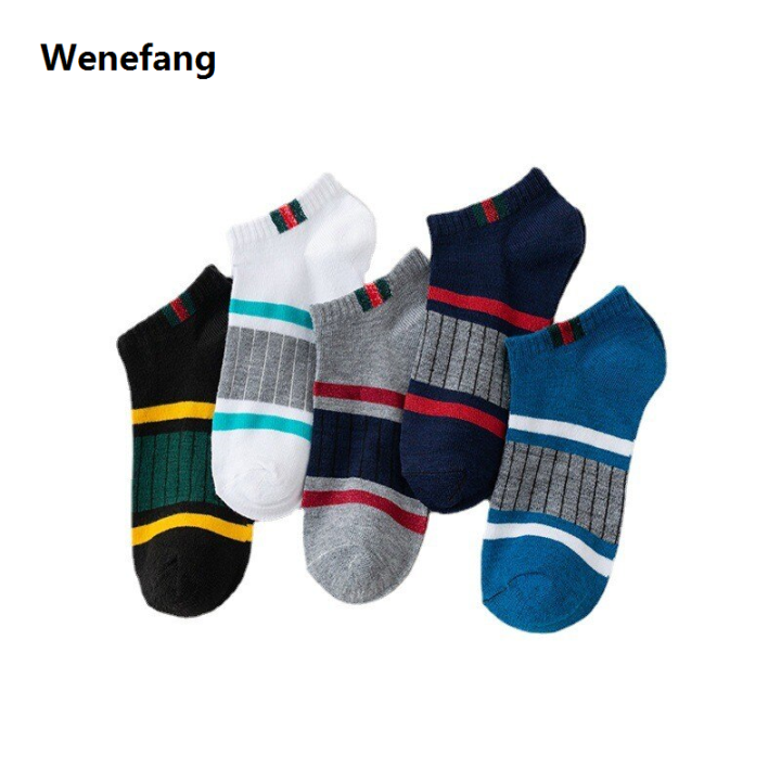 Wenefang%205%20Pairs%20Of%20Mens%20Casual%20Boat%20Socks%20Simple%20Sweat%20Absorbing%20Portable%20Breathable%20Vertical%20Bar%20Parallel%20Bars%20Ovement%20Tube%20Socks%20-%20Image%207