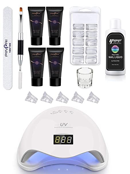 Polygel Nail Extension Kit  With 4 Tubes & Uv Led Nail Lamp