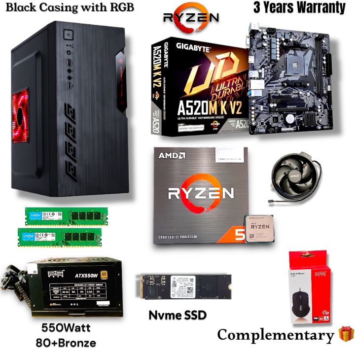 Best Budget Gaming PC Setup With Ryzen 5 5600G, 8GB DDR4 RAM, 256GB Mvme M.2 Gen4 SSD, 500Watt 80+PSU.