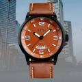 SKMEI 9115 Men's Casual Date Display Leather Strap Luminous Quartz Watch - Coffee/Brown. 