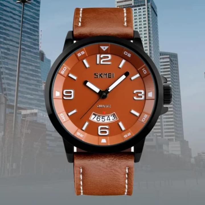 SKMEI%209115%20Men's%20Casual%20Date%20Display%20Leather%20Strap%20Luminous%20Quartz%20Watch%20-%20Coffee/Brown%20-%20Image%203