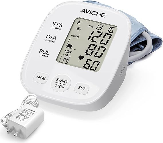 2024 AVICHE Blood Pressure Monitor - Automatic Upper Arm Machine & Accurate Adjustable Digital BP Cuff Kit - Largest Display - Voice Broadcast - Includes Adaptor Grey
