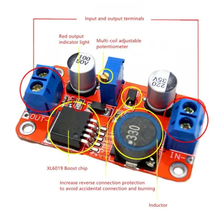 XL6019 DC Step Up Converter booster Adjustable Module 3v- 35v to 5v - 40v 3A XL6019 Module.