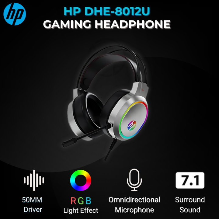 HP DHE-8012U 7.1 Virtual Surround USB Wired Headset with RGB Lighting and Omnidirectional Mic