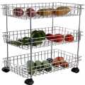 Stainless Steel Popular Basket Fruit and Vegetable Stand Basket Trolley, Kitchen Storage Rack (3 Layer) Kitchen Rack Dishrac. 