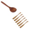 NAMUNY 1x Teak Wood Spoon Long Handle Spoon Ladle Big Rice Paddle Wooden Spoon & 6x Wooden Butter Knife Cheese Spreader. 